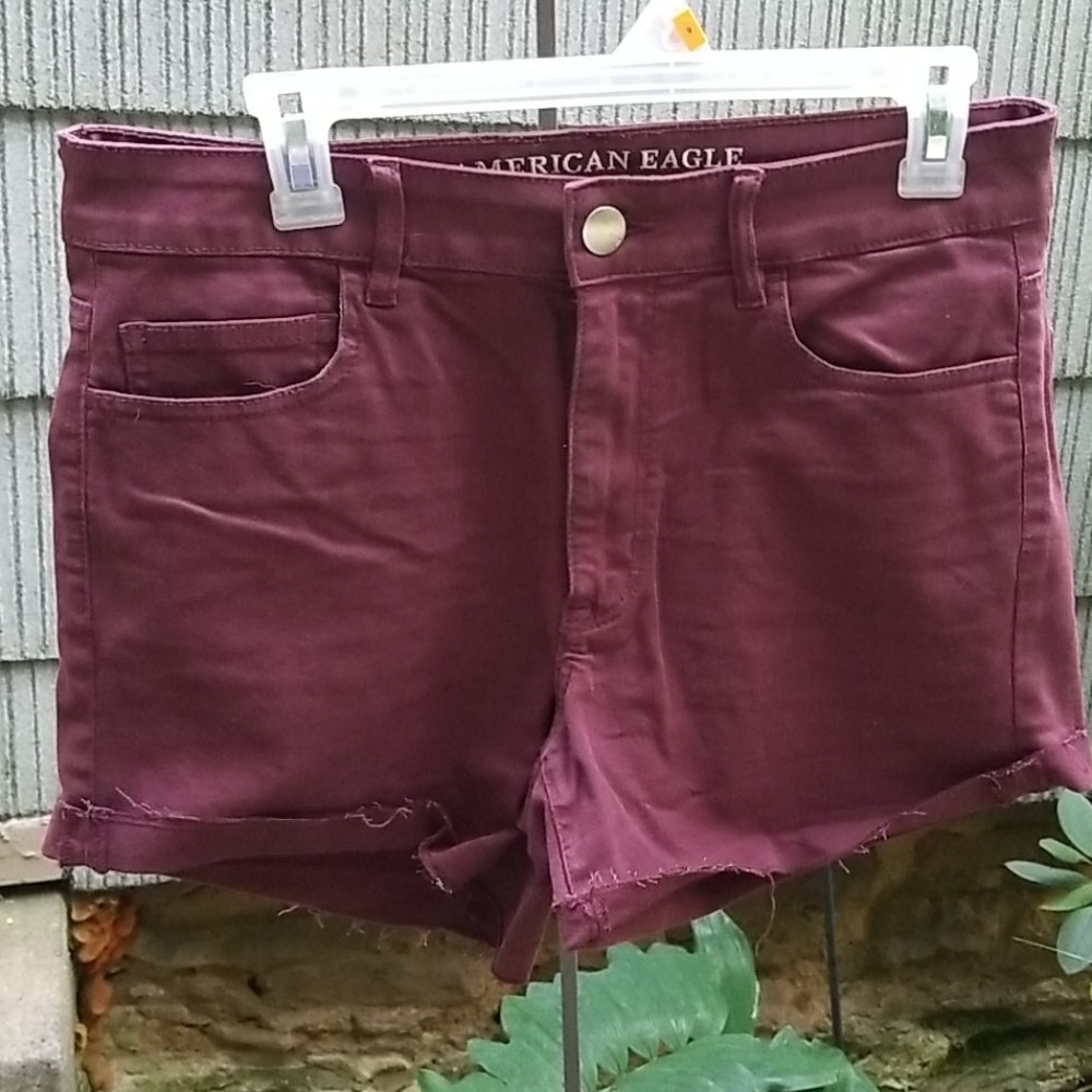 American Eagle Maroon Denim Shorts